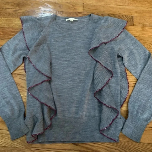 rhie Sweaters - Rhie Merino Wool Gray Sweater with Ruffles Size XS